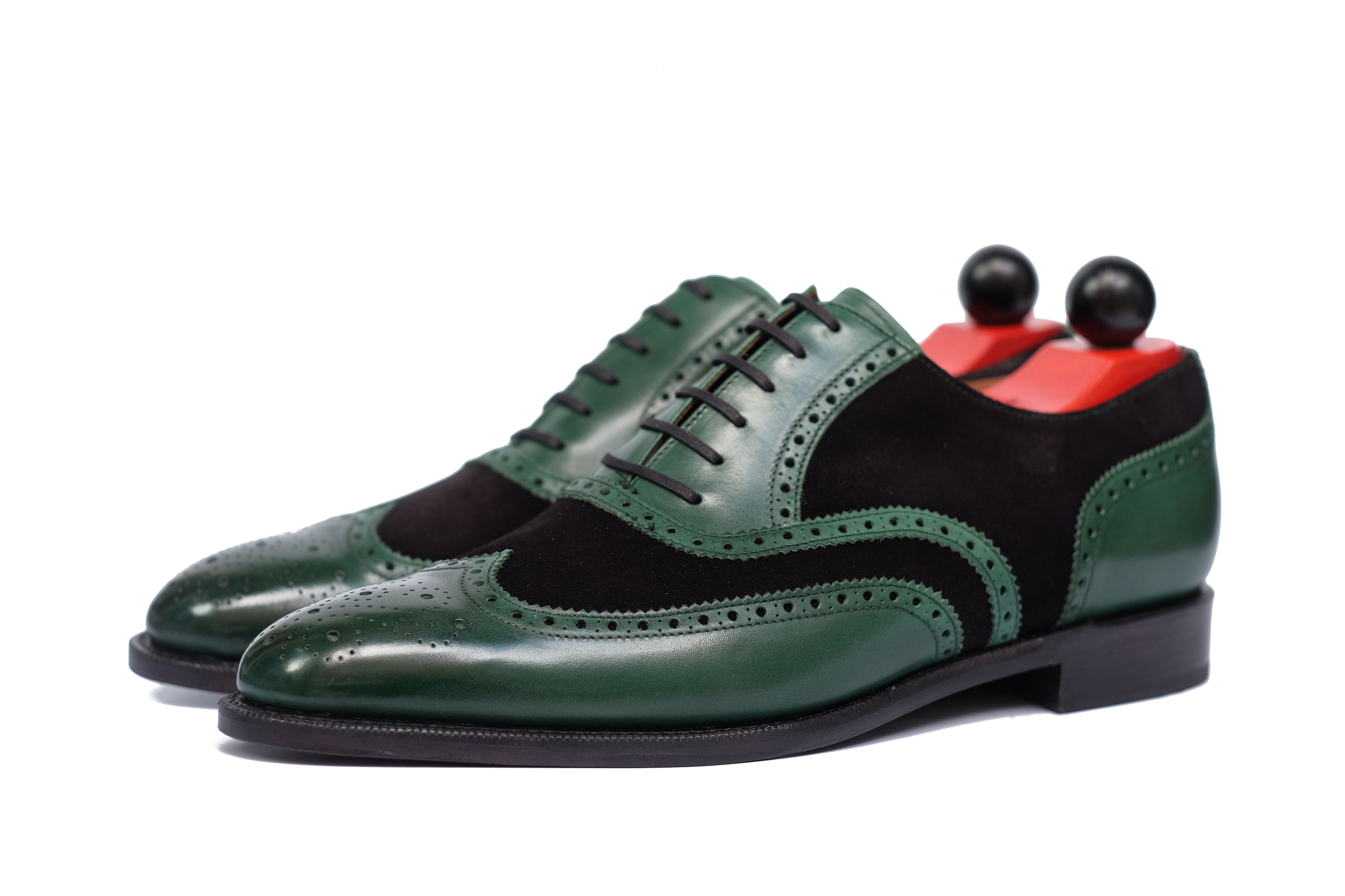 Kitsap - MTO - Forest Green Calf / Black Suede - TMG Last - Single Leather Sole - Heart Medallion