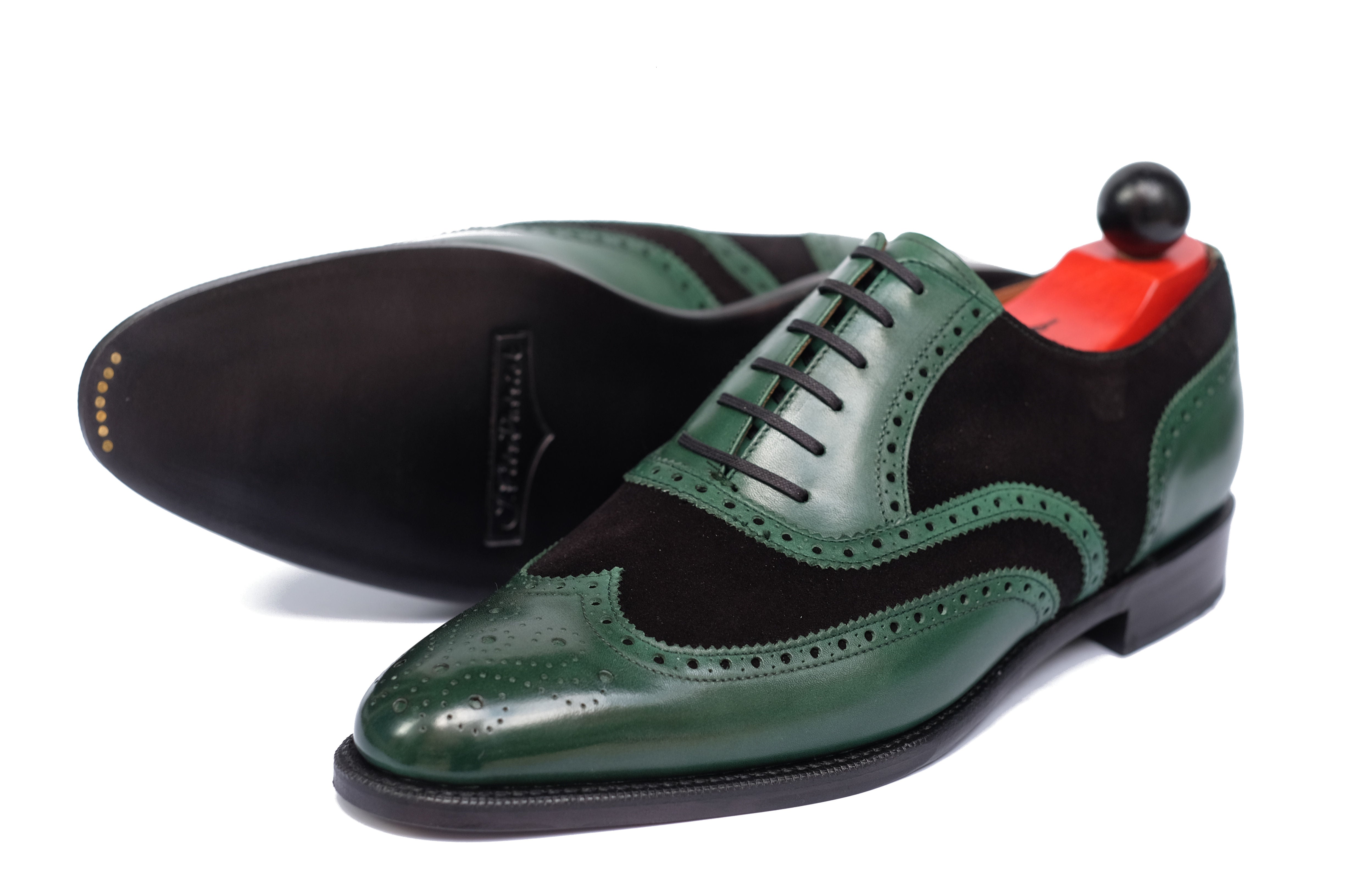 Kitsap - MTO - Forest Green Calf / Black Suede - TMG Last - Single Leather Sole - Heart Medallion