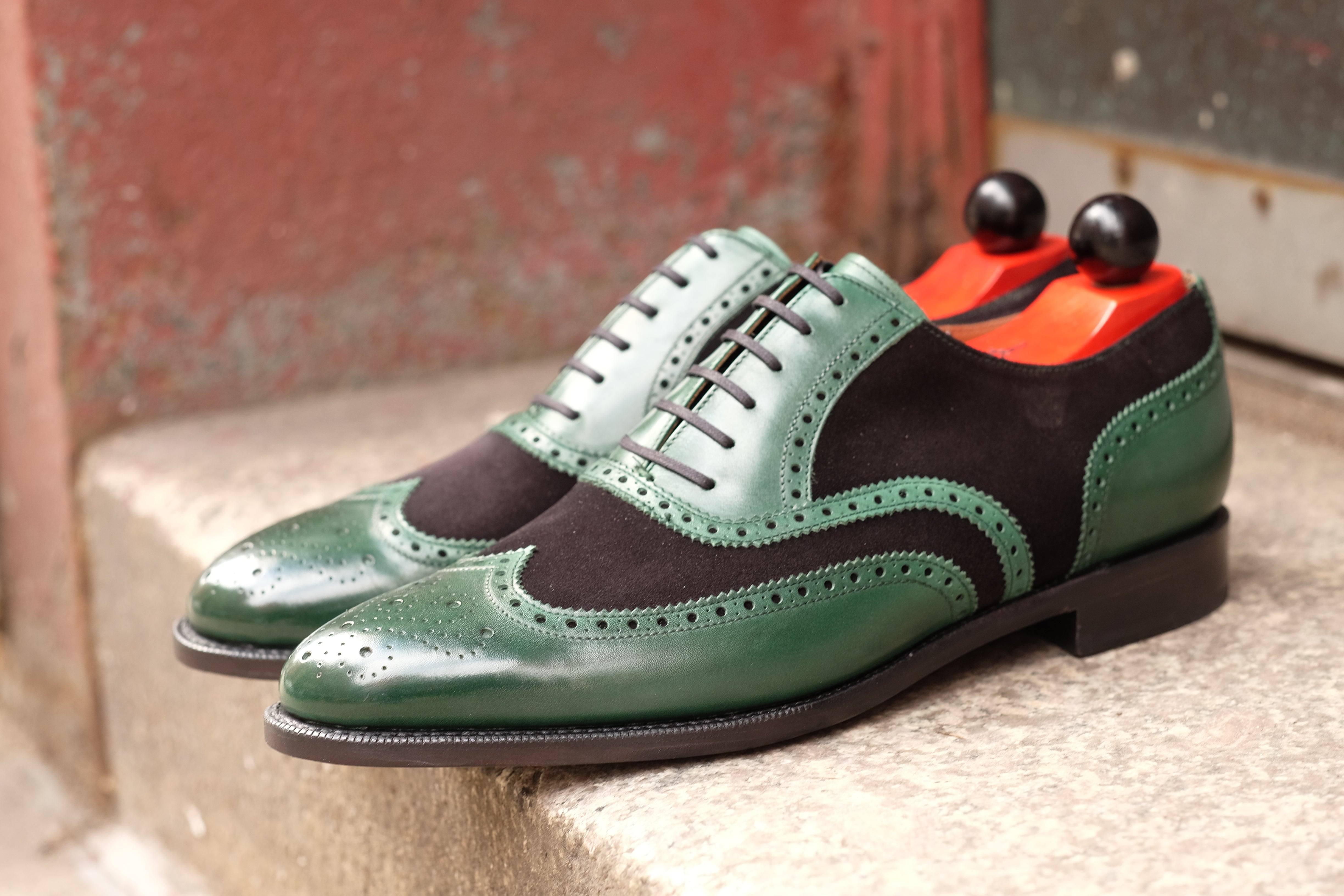 Kitsap - MTO - Forest Green Calf / Black Suede - TMG Last - Single Leather Sole - Heart Medallion