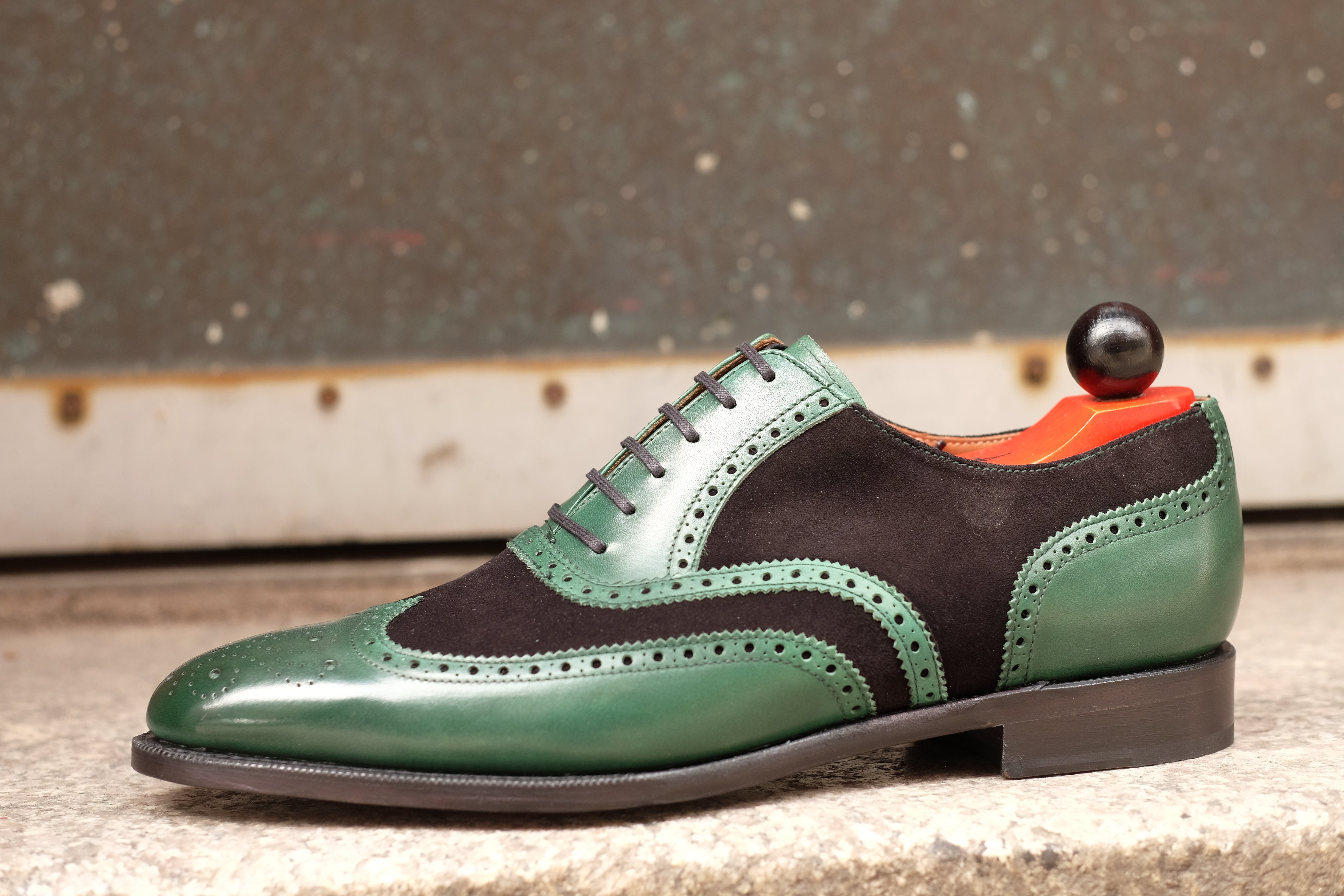 Kitsap - MTO - Forest Green Calf / Black Suede - TMG Last - Single Leather Sole - Heart Medallion