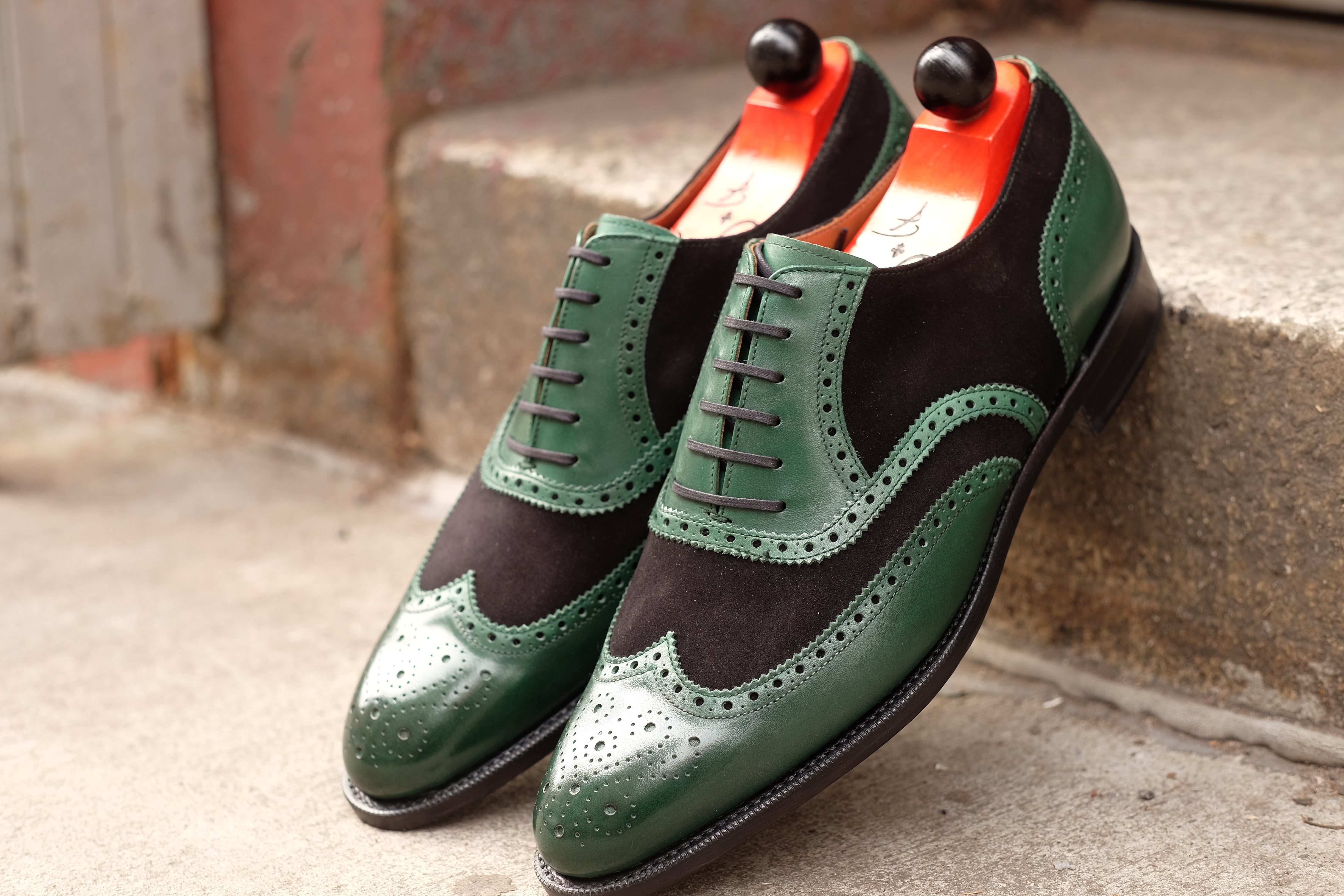 Kitsap - MTO - Forest Green Calf / Black Suede - TMG Last - Single Leather Sole - Heart Medallion