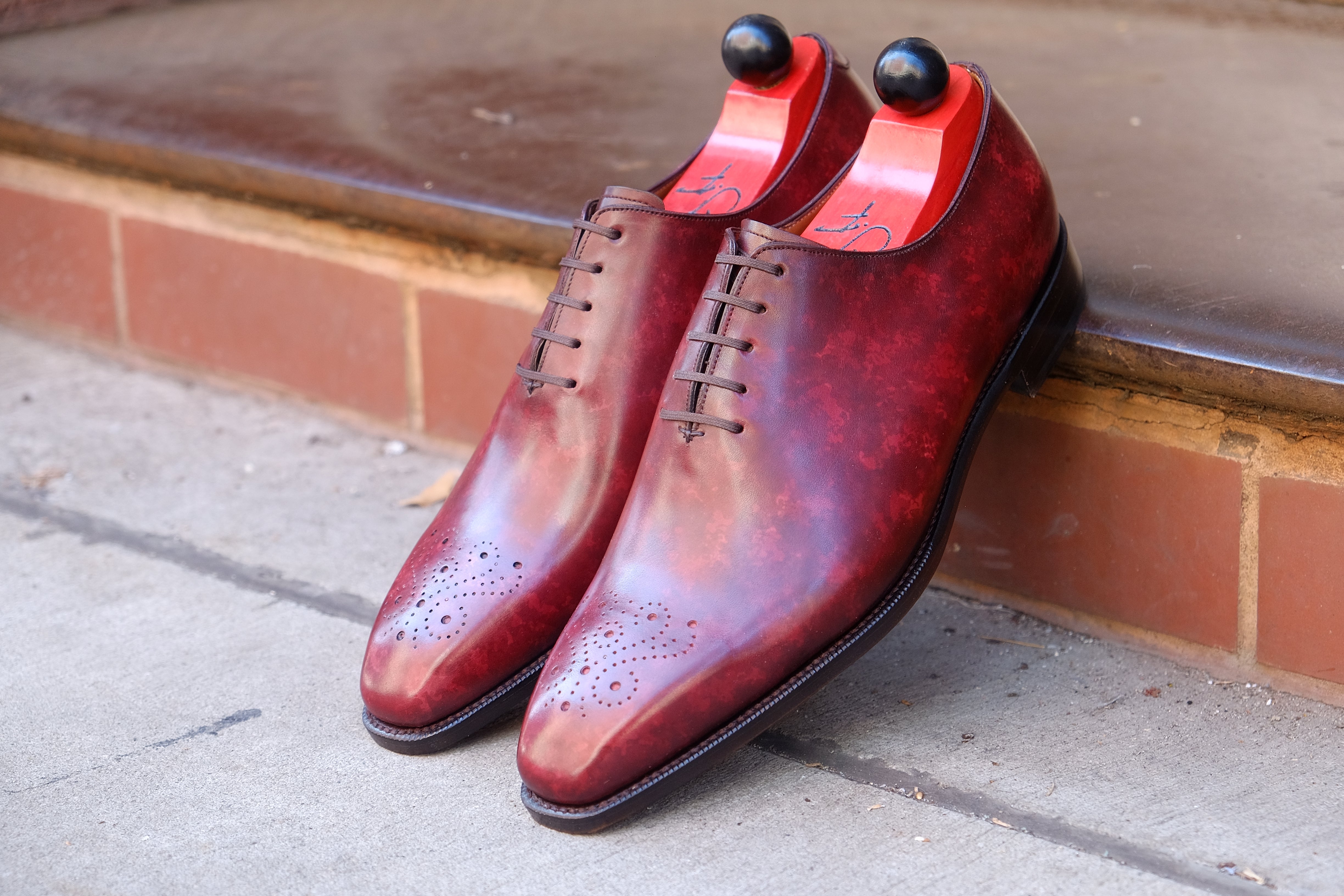 Kirkland - MTO - Burgundy Marble Patina - LPB Last - Single Leather Sole