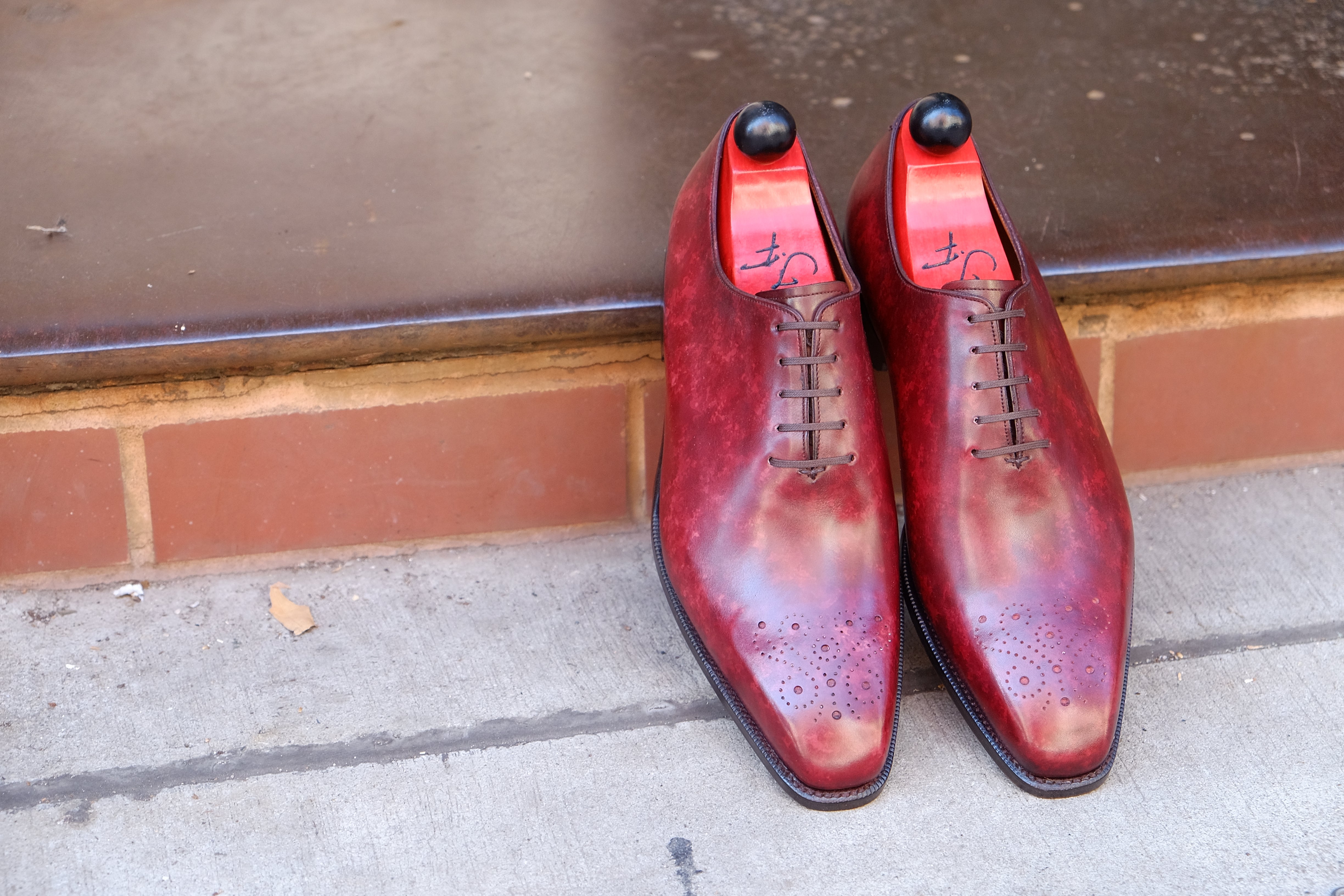 Kirkland - MTO - Burgundy Marble Patina - LPB Last - Single Leather Sole