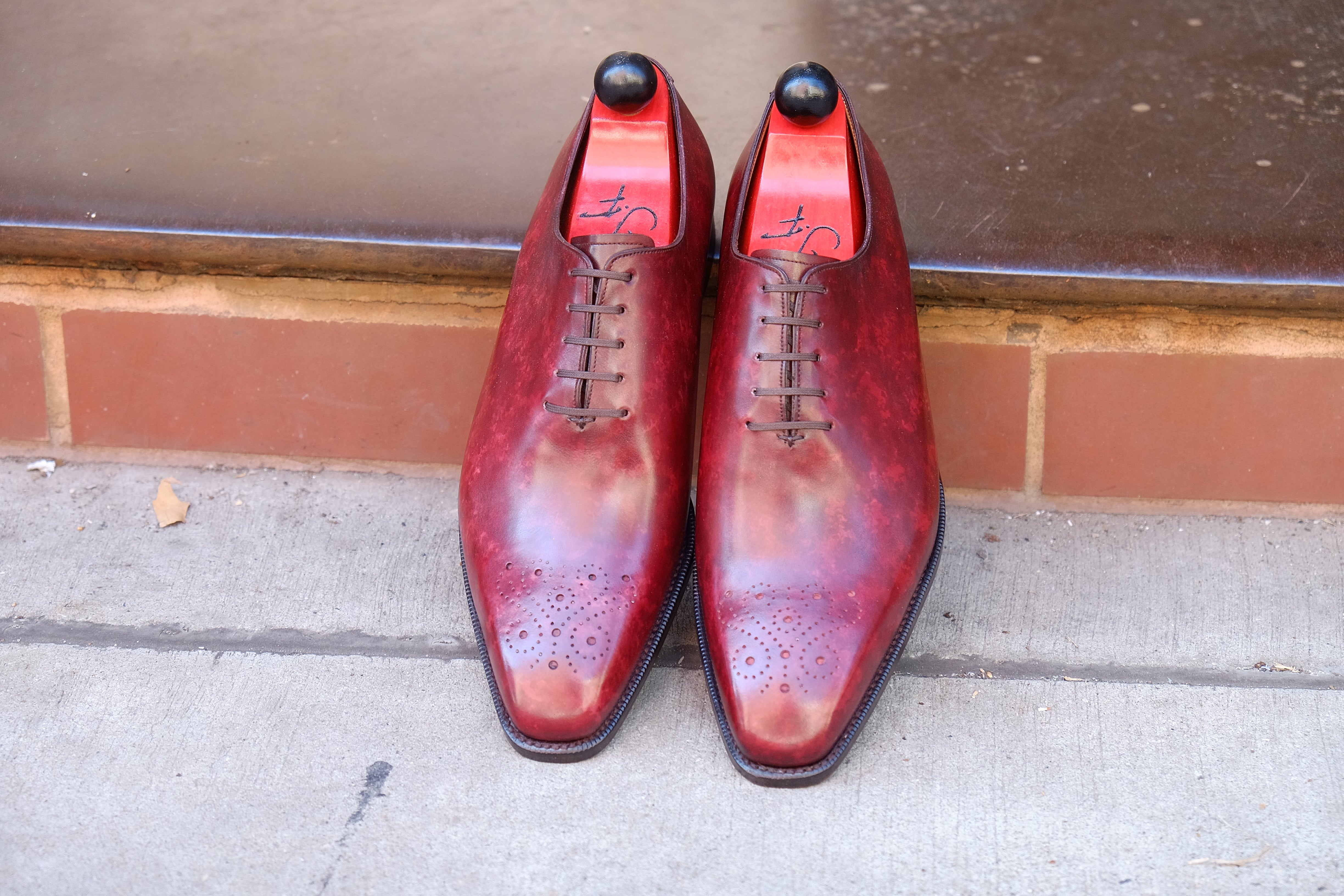 Kirkland - MTO - Burgundy Marble Patina - LPB Last - Single Leather Sole