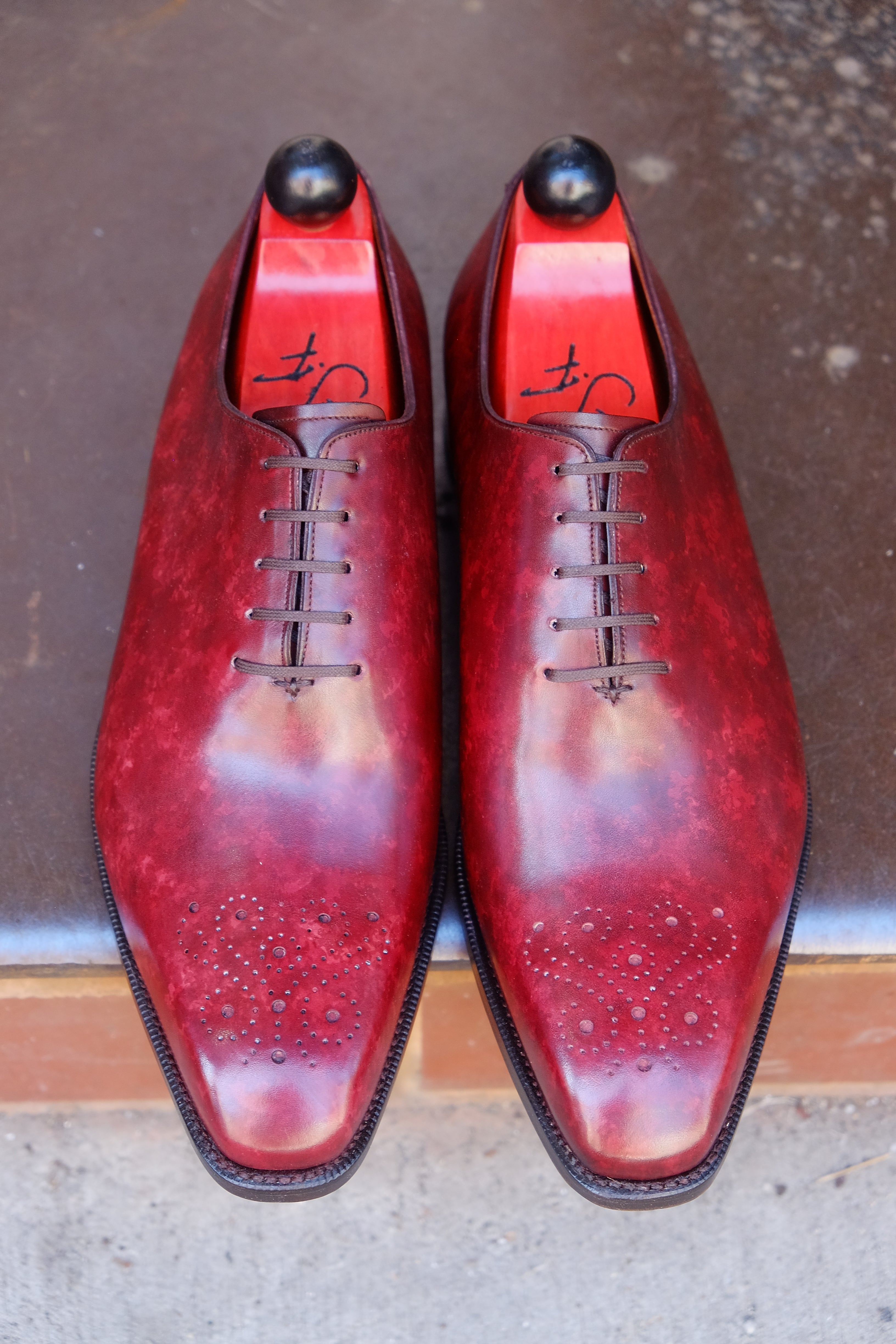 Kirkland - MTO - Burgundy Marble Patina - LPB Last - Single Leather Sole